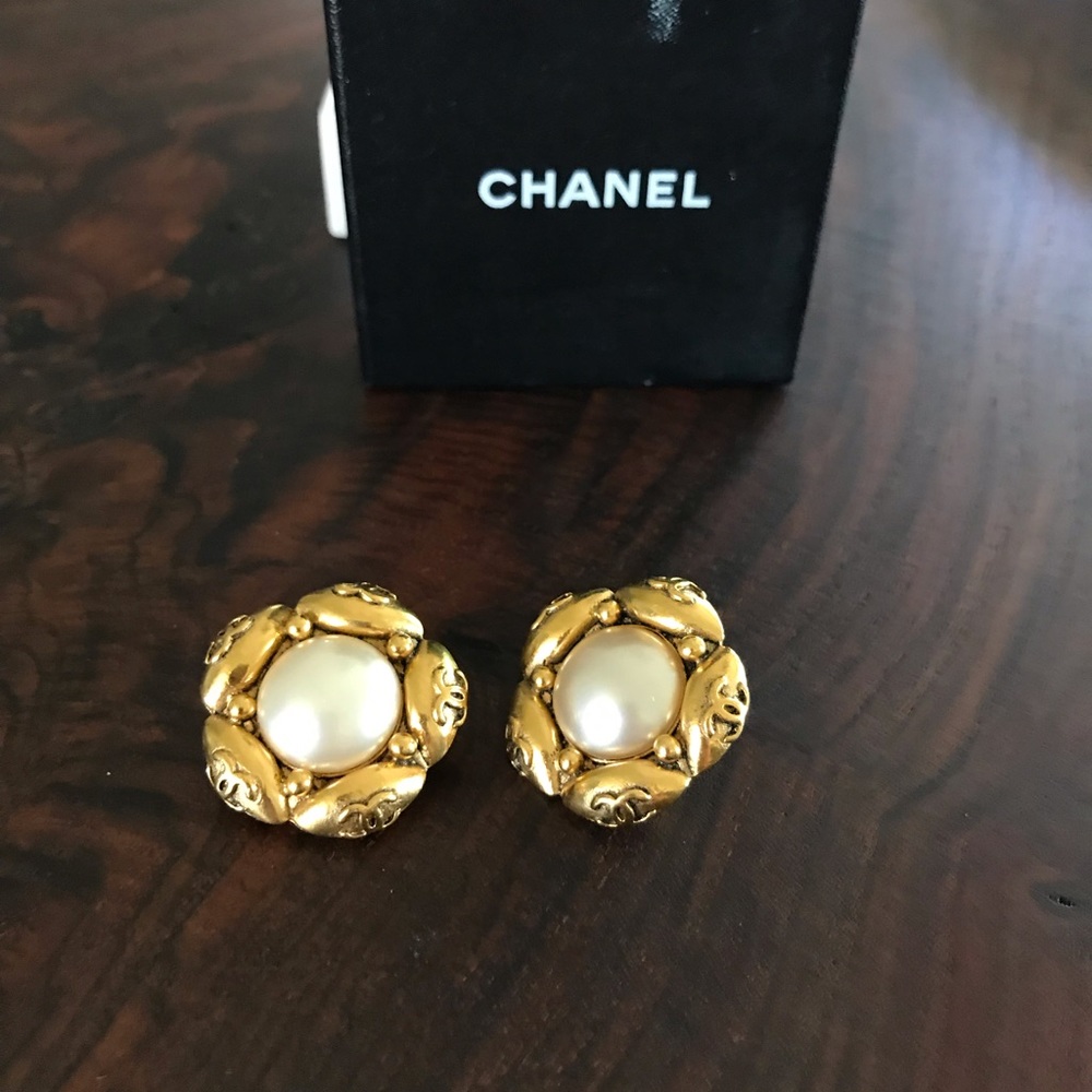 Chanel Vintage Faux Pearl Clip Earrings